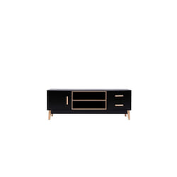 MMT Black TV Stand, 130cm Scandi Style Cabinet with Storage Cupboards, Drawers, and Open Storage for TVs Up to 65"