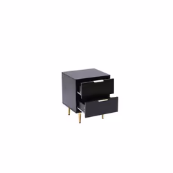 Black MMT Bedside Table, 2 Drawers, White/Black with Gold Legs, 42cm Wide Chest