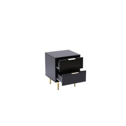Black MMT Bedside Table, 2 Drawers, White/Black with Gold Legs, 42cm Wide Chest