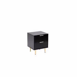 Black MMT Bedside Table, 2 Drawers, White/Black with Gold Legs, 42cm Wide Chest