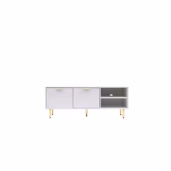 White MMT TV Stand, TV Stand Cabinet with Fluted Ribbed Gloss Doors and Legs, 130cm TV