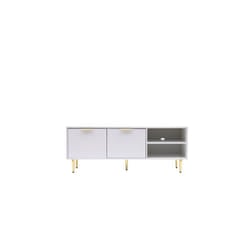 White MMT TV Stand, TV Stand Cabinet with Fluted Ribbed Gloss Doors and Legs, 130cm TV
