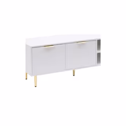 White MMT TV Stand, TV Stand Cabinet with Fluted Ribbed Gloss Doors and Legs, 130cm TV