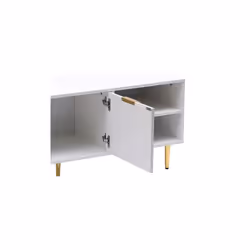White MMT TV Stand, TV Stand Cabinet with Fluted Ribbed Gloss Doors and Legs, 130cm TV