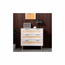 MMT White Chest with Rattan Fronts, 3 Storage Drawers