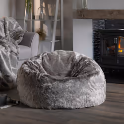 Classic Faux Fur Bean Bag Chair, Living Room Bean Bags for Adults - Arctic Wolf Grey
