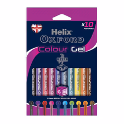 Helix Oxford Colour Gel Pens (x10 Pack Assorted Colours) with Plastic Free Packaging