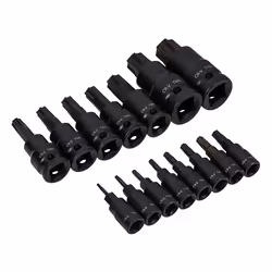 Goodyear 15pc Impact Torx Bit Socket Set 1/4 3/8 1/2 T6-T70 TRX-Star