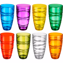 8 Pack Plastic Coloured Cups Acrylic Drink Tumblers Reusable Glass Drinkware