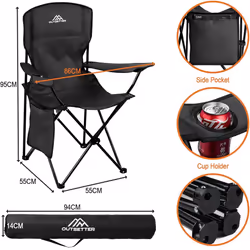 Camping Chair Lightweight Folding Portable Cup Holder Side Pocket Outdoor 120kg - 1 Chair