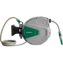 Wall Mounted Garden Hose Reel Retractable Pipe Auto Rewind System 180 Swivel