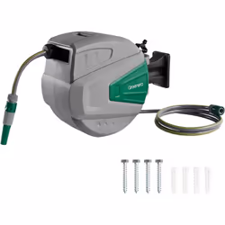 Wall Mounted Garden Hose Reel Retractable Pipe Auto Rewind System 180 Swivel