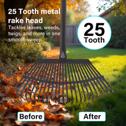 Garden Rake Heavy Duty 25-tooth Metal 65"Adjustable Long Handle Lawn Leveling