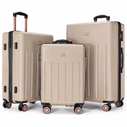 Luggage Set 3 Pcs Hard Shell ABS Suitcases TSA Lock Lightweight Spinner Wheels - Gold