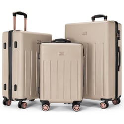 Luggage Set 3 Pcs Hard Shell ABS Suitcases TSA Lock Lightweight Spinner Wheels - Gold