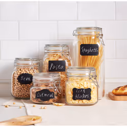 5 Set Clip Top Glass Storage Jars Airtight Vintage Kitchen Containers & Labels