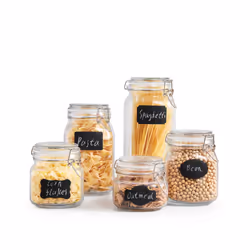 5 Set Clip Top Glass Storage Jars Airtight Vintage Kitchen Containers & Labels