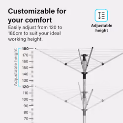 Aluminium 4 Arm 50M Rotary Washing Line Laundry Adjustable 120-180cm Dryer Cover