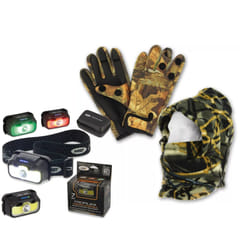 Camo Snood Fully Fleeced & Neoprene Fingerless Gloves M L XL & HEADLIGHT Torch