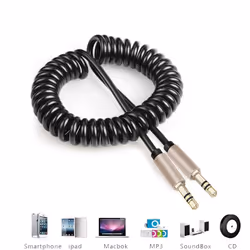 LUPO Coiled Aux Cable for Car, 3.5mm Audio Stereo Jack, Male to Male, 1m Gold Plated