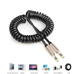 LUPO Coiled Aux Cable for Car, 3.5mm Audio Stereo Jack, Male to Male, 1m Gold Plated