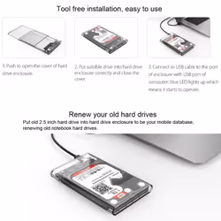 Hard Drive Enclosure 2.5 Inch USB 3.0 SATA Case External Caddy HDD SSD