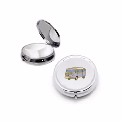 VW camper van silver round pill box