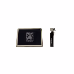 Jack Daniel's fluted cigarette case and flint action gas lighter