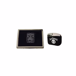 Jack Daniel's fluted cigarette case and electronic gas lighter