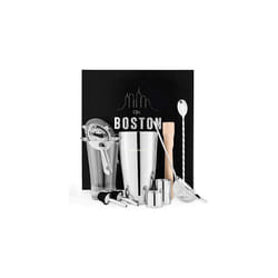 Andrew James Boston Cocktail Shaker Set | 10 Cocktail Accessories Including Muddler Jigger Hawthorne Strainer and Twisted Bar Spoon | Gift Box Â (S