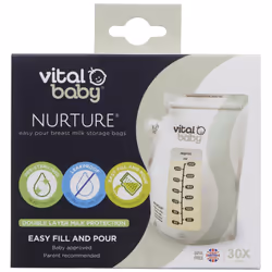 30 x Vital Baby Nurture Easy Pour Breast Milk Storage Bags Simple To Fill, 250ml