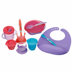 Nourish Start Weaning Kit - Weaning and Feeding Set - Spoons, Pots, Bowl, Cup & Bib - Bright Colours & Durable Materials - BP ...