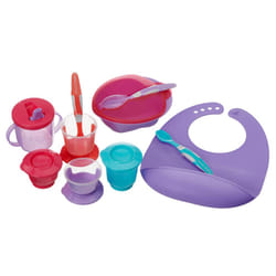Nourish Start Weaning Kit - Weaning and Feeding Set - Spoons, Pots, Bowl, Cup & Bib - Bright Colours & Durable Materials - BPA, Phthalate & Latex Free