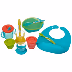vital baby NOURISH Start weaning kit pop Includes Scoop Feeding Set Spoons Store Wean pots Silicone bib and a Free Flow Cup, ...