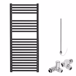Bray Black Straight Towel Warmer / Heated Towel Rail Radiator - Dual Fuel - 50 cm, 120 cm
