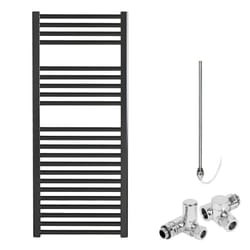 Bray Black Straight Towel Warmer / Heated Towel Rail Radiator - Dual Fuel - 50 cm, 120 cm