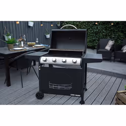George Foreman Gas BBQ Black 4 Burner Wheels Auto Ignition GFGBBQ4B