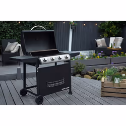 George Foreman Gas BBQ Black 4 Burner Wheels Auto Ignition GFGBBQ4B