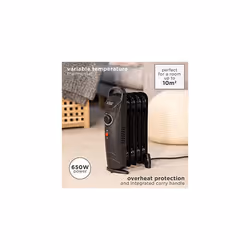 Russell Hobbs 5 Fin Oil Filled Radiator - Small Compact Electric Porta