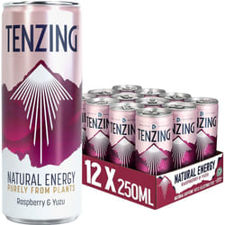 TENZING Natural Energy Drink, Plant Based, Vegan, & Gluten Free Drink, Raspberry & Yuzu, 250ml (Pack of 12)