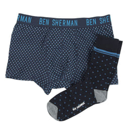 Ben Sherman - Men'S Cotton Blend Boxer And Socks Gift Box Set 'Glen' - Sizes S-Xl - Navy, XL