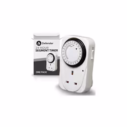 Defender 24 Hour Segment Timer Switch - Energy Saver Plug Standard Size - Hour Plug-in Timer Socket Set - 240v 3 Pin Plug wit ...