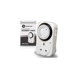 Defender 24 Hour Segment Timer Switch - Energy Saver Plug Standard Size - Hour Plug-in Timer Socket Set - 240v 3 Pin Plug with Programmable Time