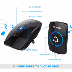 TeckNet Wireless Doorbell, Wall Plug-in Cordless Door Chime at 820-feet Range with 32 Chimes