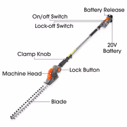 Terratek 20V Long Reach Cordless Electric Hedge Trimmer 2.4m Telescopic - Additional view 4