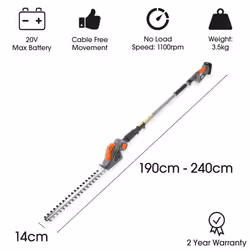 Terratek 20V Long Reach Cordless Electric Hedge Trimmer 2.4m Telescopic - Additional view 5