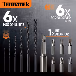 Terratek 18V Electric Cordless Drill Combi Drill Driver Screwdriver Set