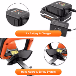 Terratek Cordless Hedge Trimmer Electric 20V Rechargeable Battery x 2 Included