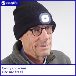Easylife Beanie Headlight, LED Light Up Hat, Rechargeable LED Beanie Hat for Joggers, Walkers and Campers, LED Clothing Camping Gifts for Men and Wom