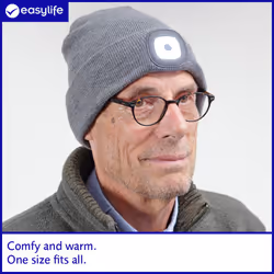 Easylife Beanie Headlight, LED Light Up Hat, Rechargeable LED Beanie Hat for Joggers, Walkers and Campers, LED Clothing Camping Gifts for Men and Wom